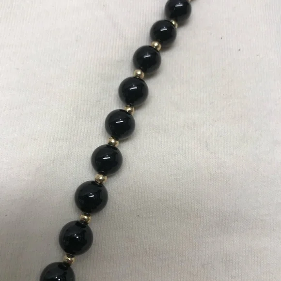 14K Gold and Onyx Genuine Beaded Necklace 21 in